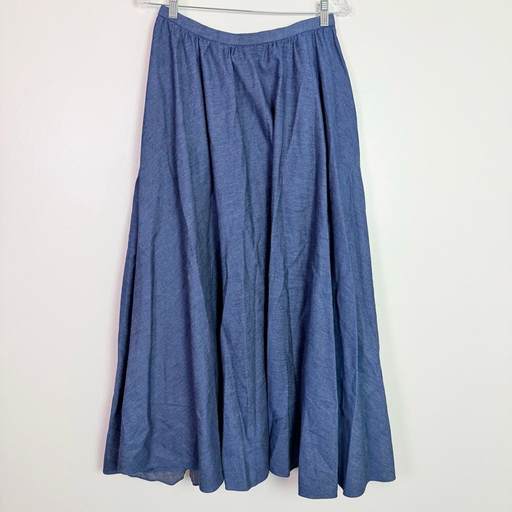 Vintage 90s Donna Karen New York Chambray Full Sweep Maxi Skirt Women's 10 USA - Picture 2 of 13